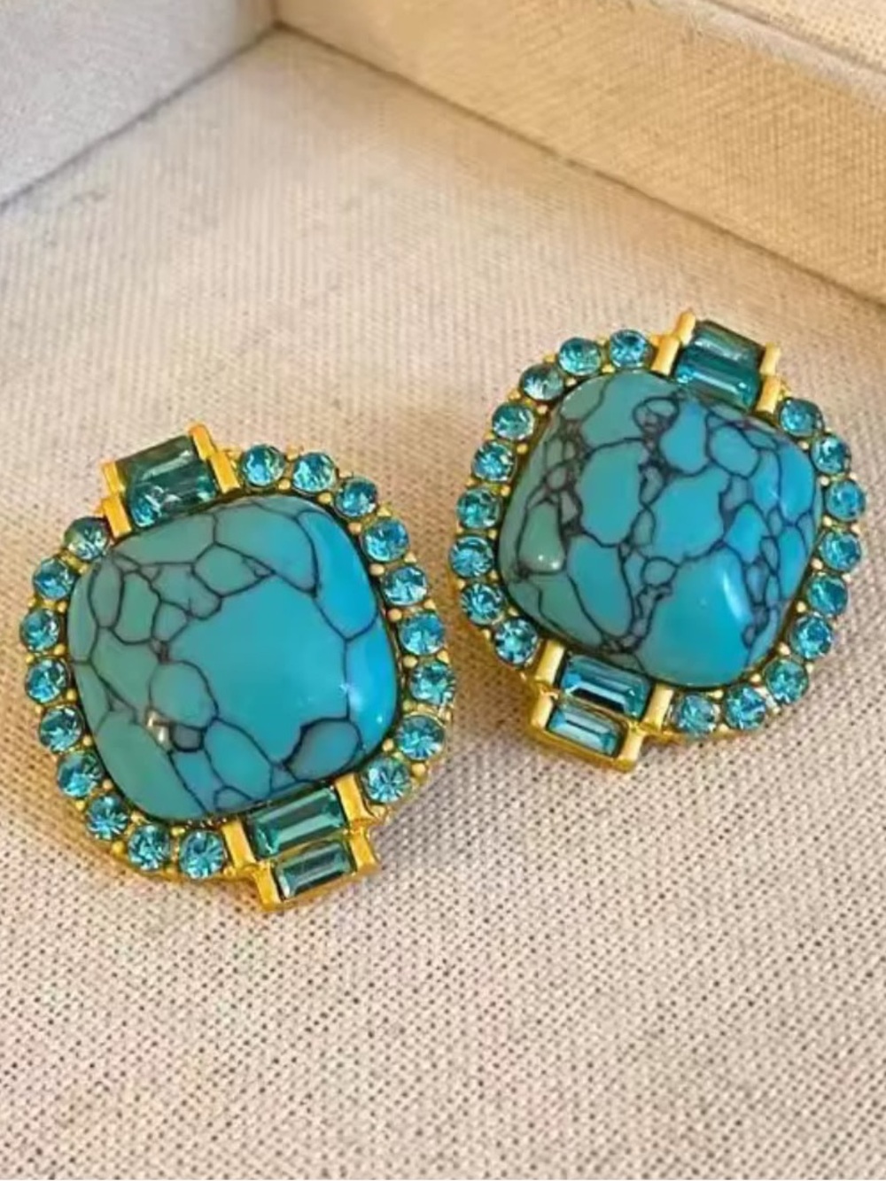 Anthropologie Gold-Tone Turquoise & Teal Cluster Earrings